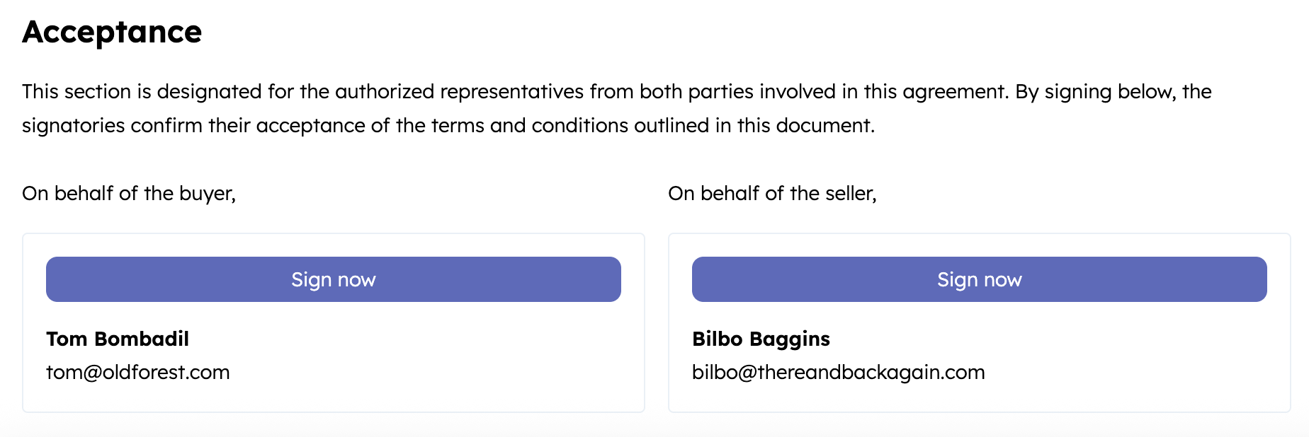 Screenshot of the esignature option rendering on a quote template in HubSpot